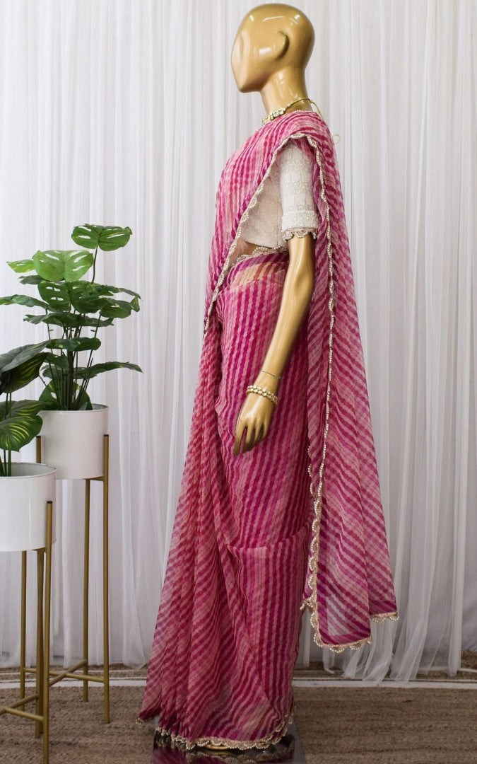 Pink georgette laheriya printed saree