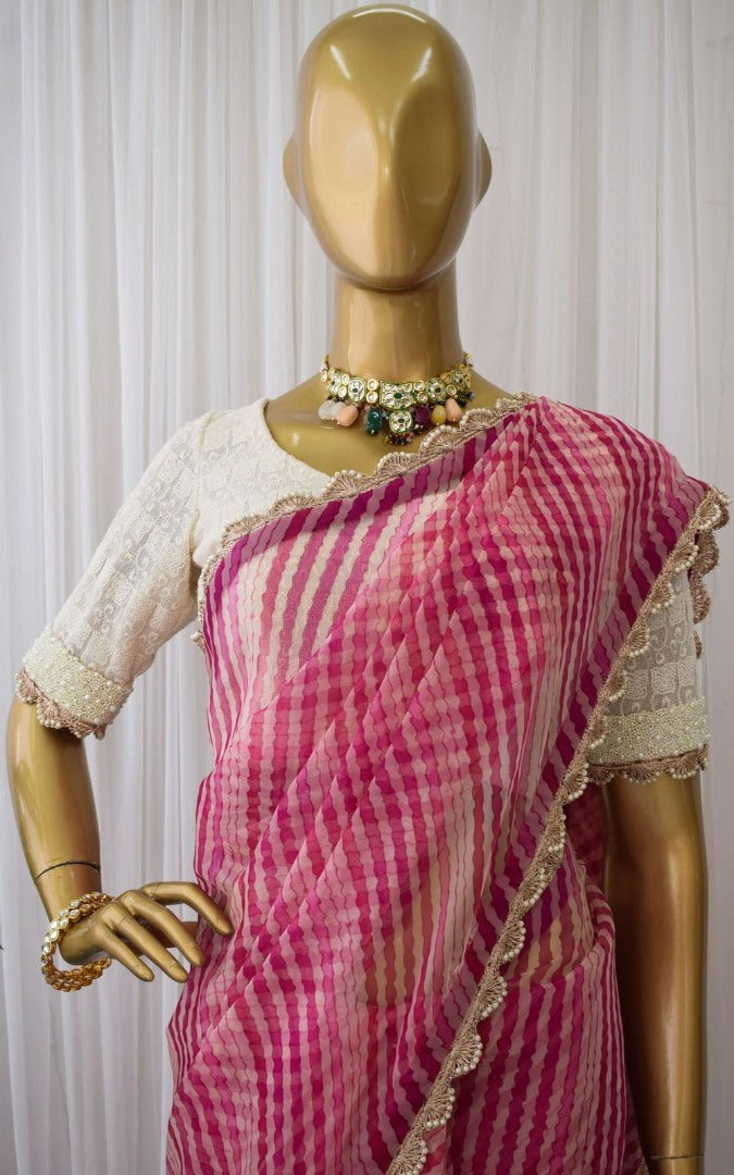 Pink georgette laheriya printed saree