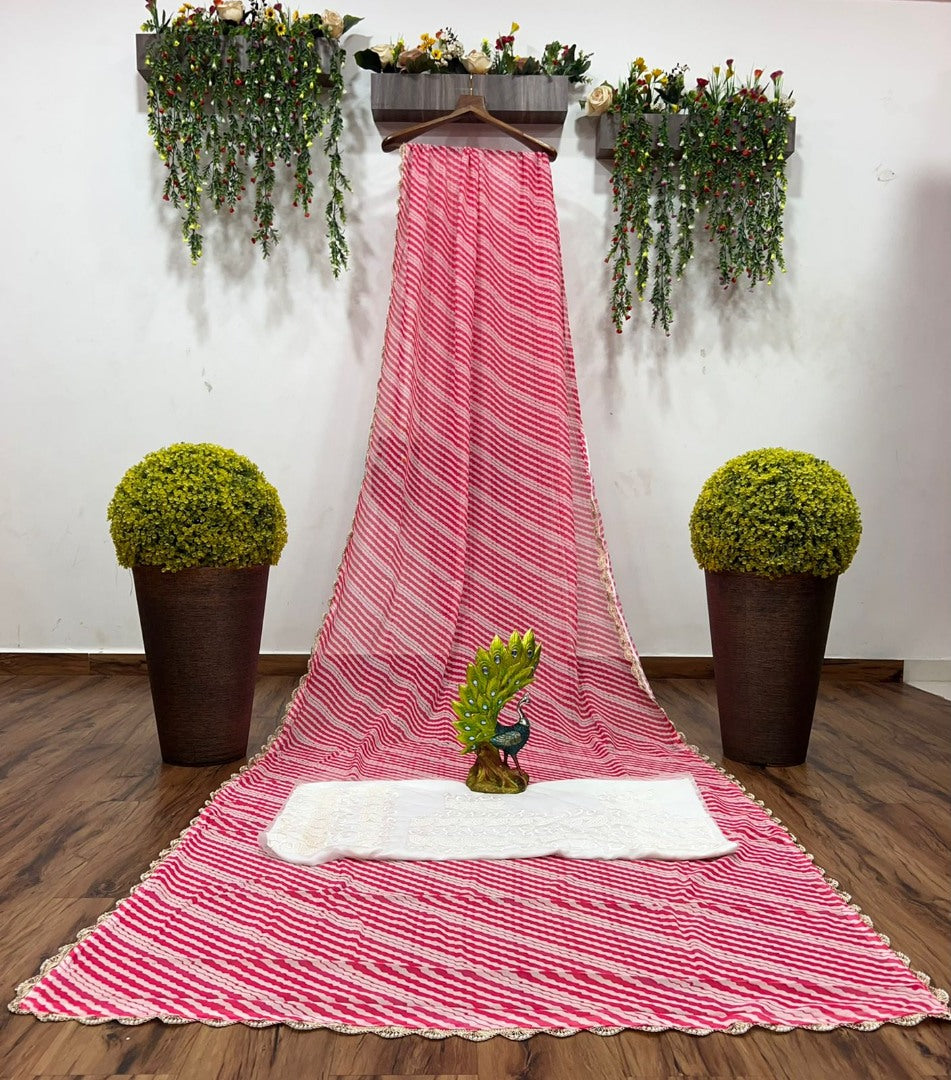 Pink georgette laheriya printed saree