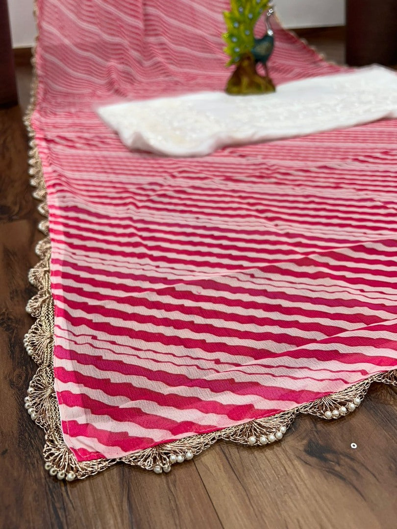 Pink georgette laheriya printed saree