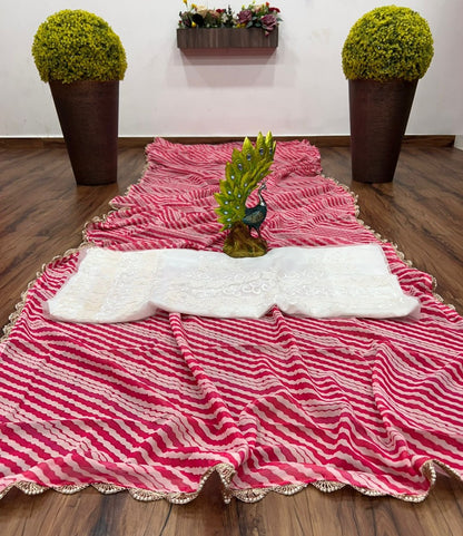 Pink georgette laheriya printed saree