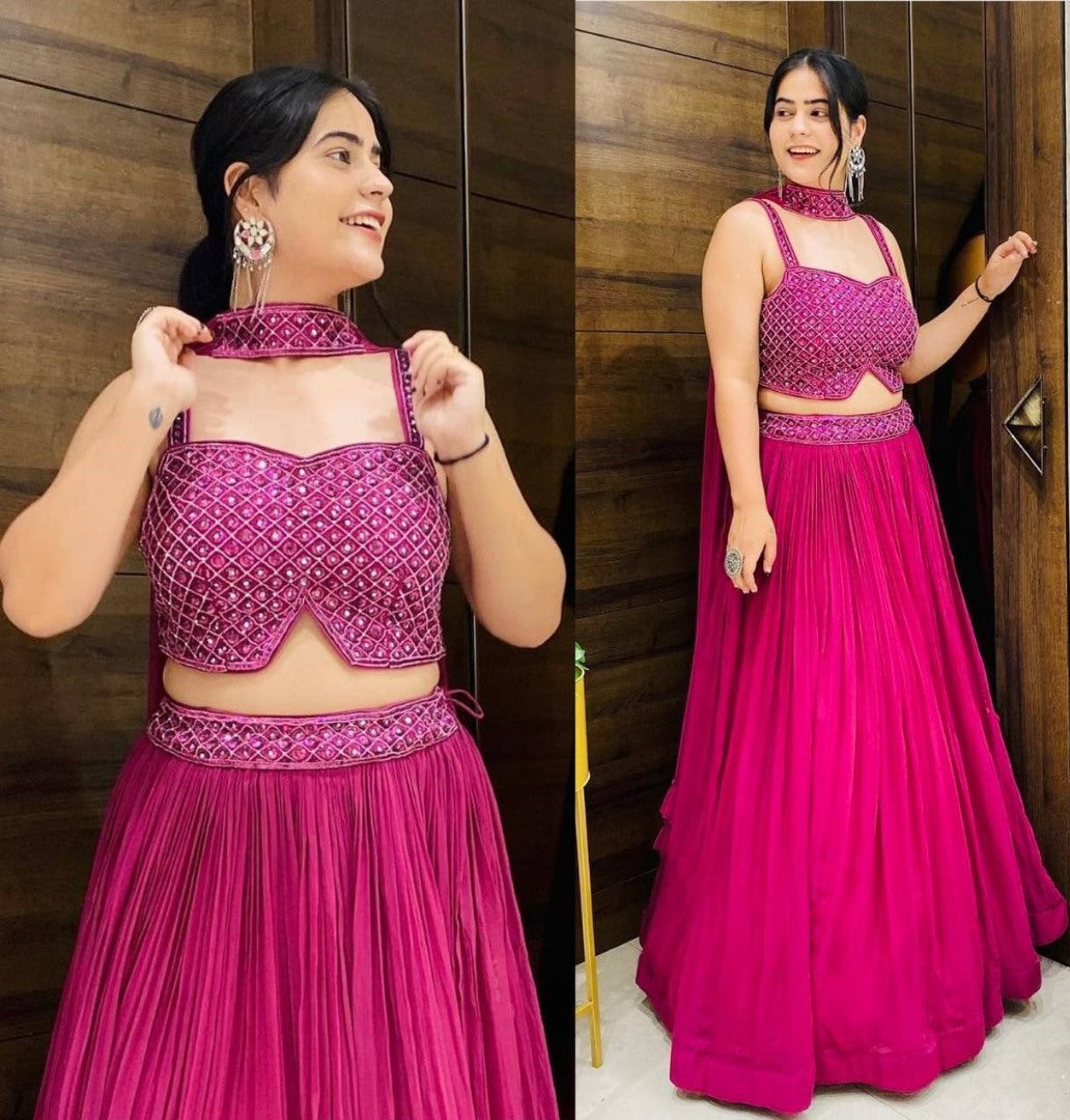Pink georgette lehenga choli