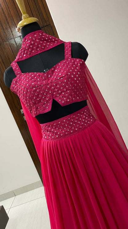 Pink georgette lehenga choli
