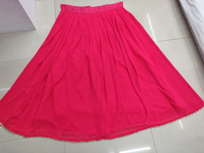 Pink georgette lehenga with white long top lehenga suit