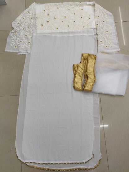 Pink georgette lehenga with white long top lehenga suit