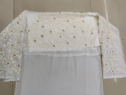 Pink georgette lehenga with white long top lehenga suit