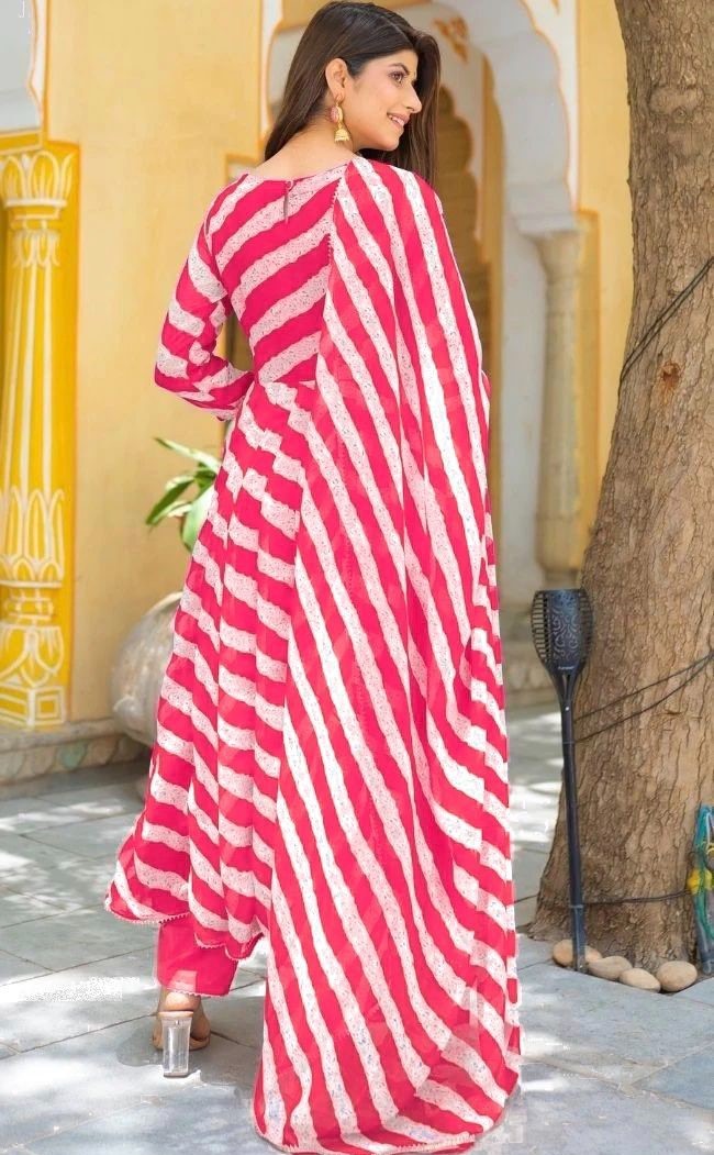 Pink georgette leheriya printed anarkali suit