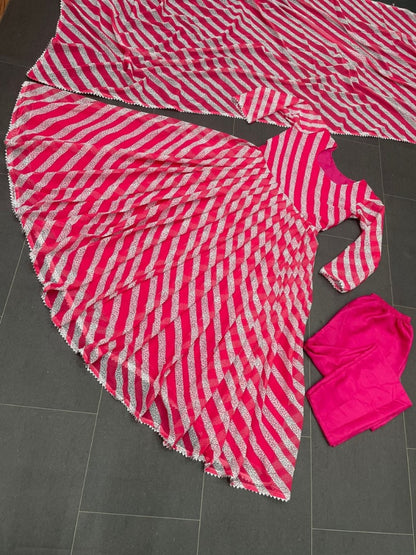 Pink georgette leheriya printed anarkali suit