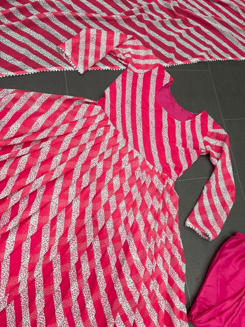 Pink georgette leheriya printed anarkali suit