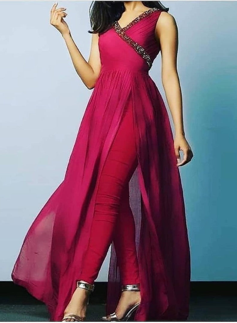 Pink georgette long kurti