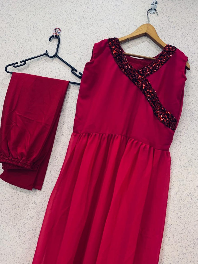 Pink georgette long kurti