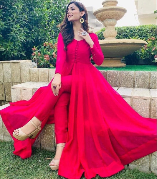 Pink georgette party wear anarkali gown with bottom