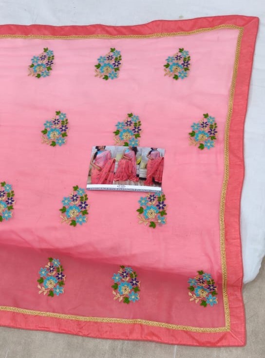 Pink georgette pedding embroidered ceremonial saree