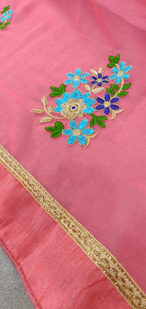 Pink georgette pedding embroidered ceremonial saree