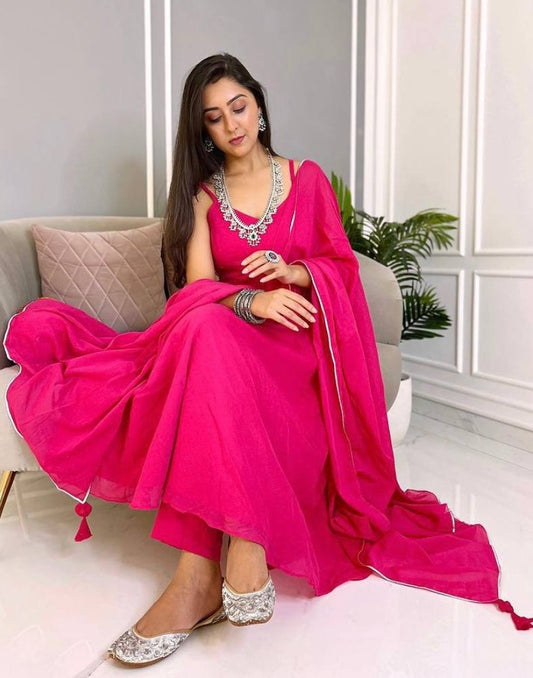 Pink georgette plain long anarkali gown