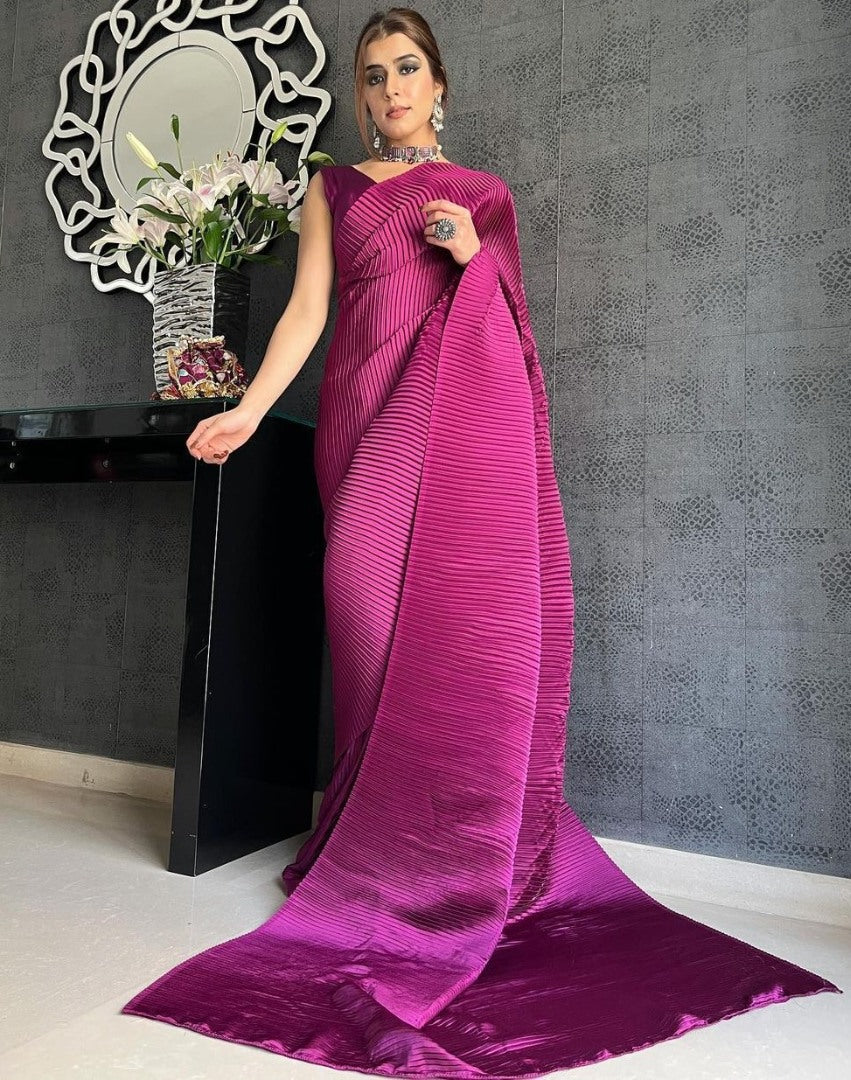 Pink georgette pleated saree