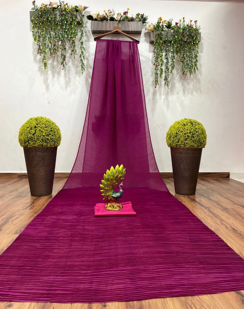 Pink georgette pleated saree