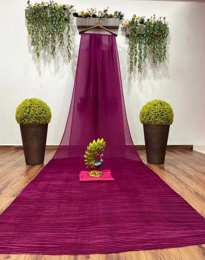 Pink georgette pleated saree