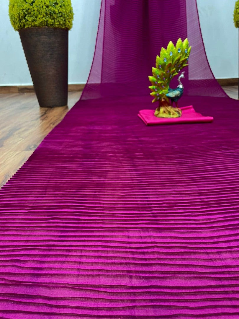 Pink georgette pleated saree