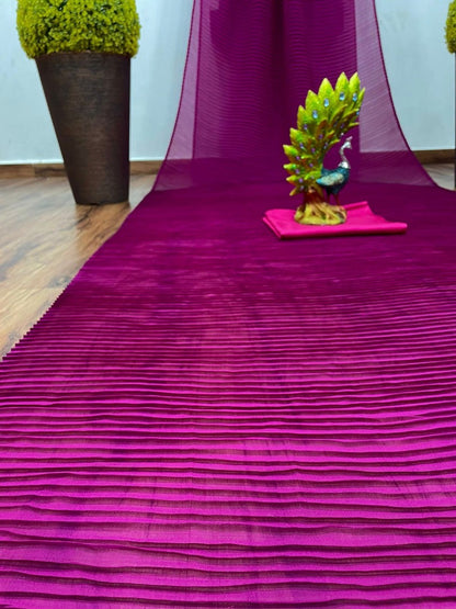 Pink georgette pleated saree