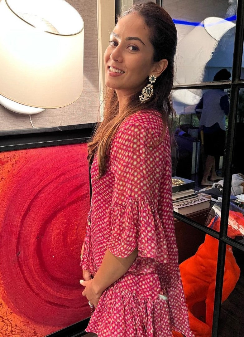 Pink georgette printed casual sharara suit