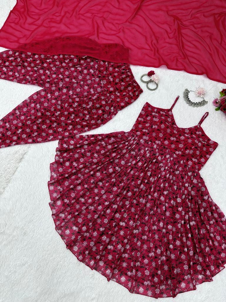 Pink georgette printed dhoti suit