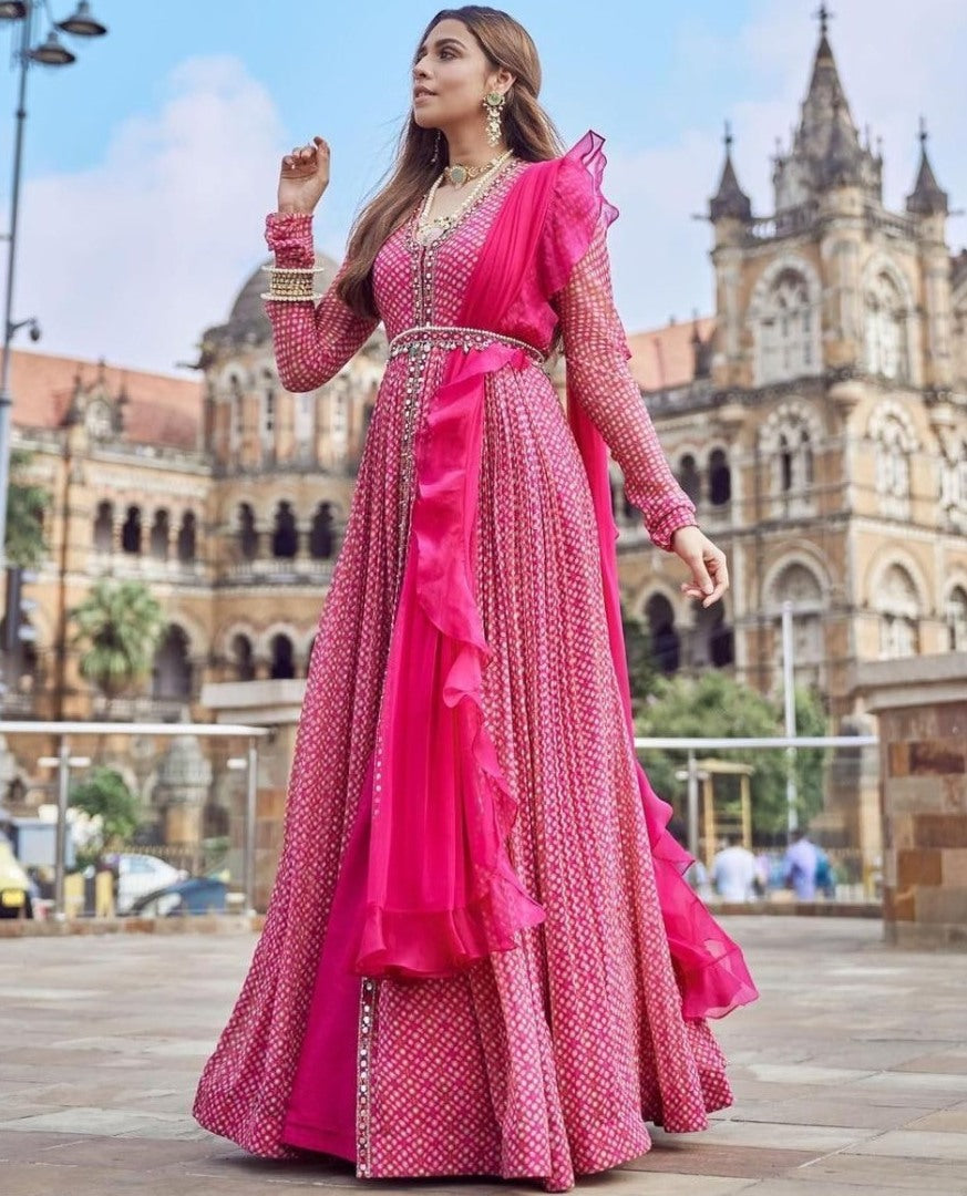 Pink georgette printed gown