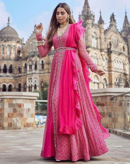 Pink georgette printed gown