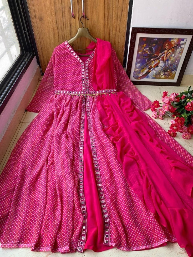 Pink georgette printed gown