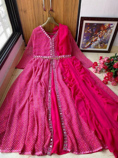 Pink georgette printed gown