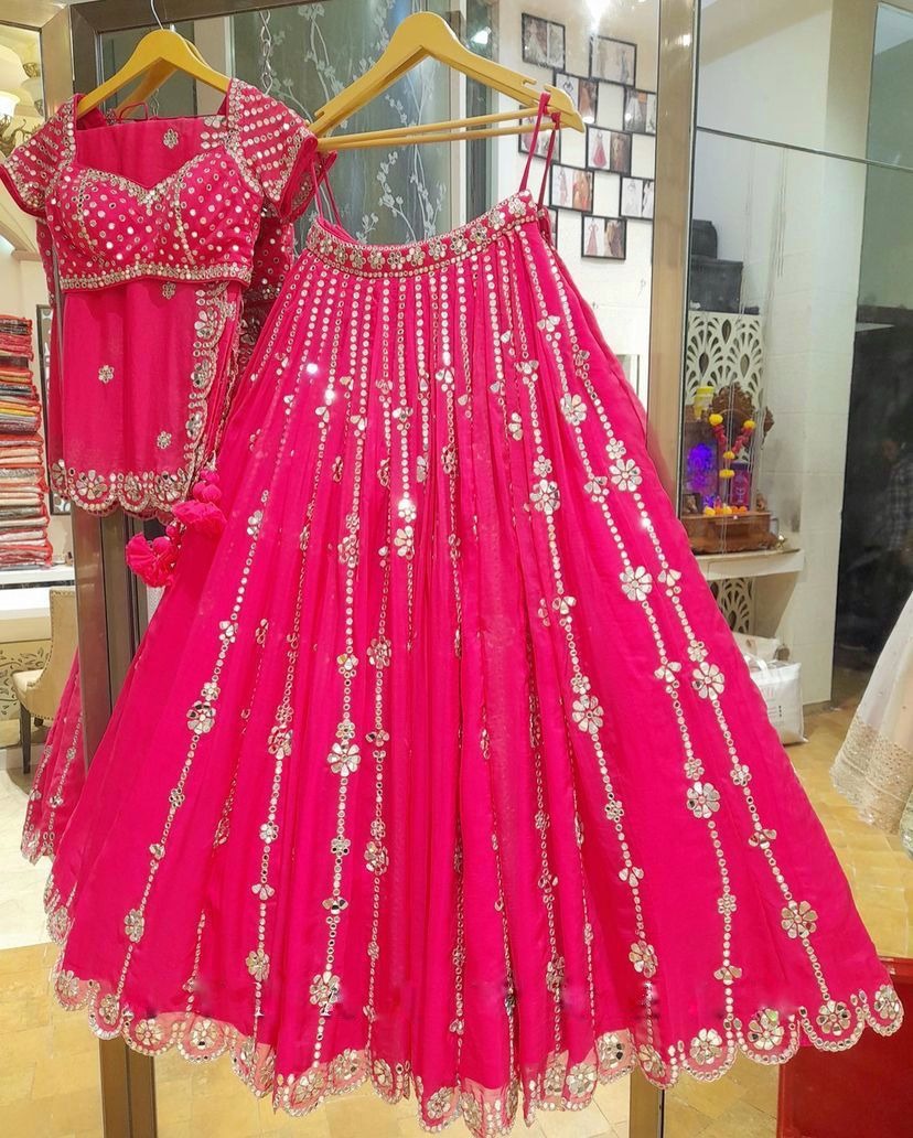 Pink georgette sequence embroidery work wedding lehenga choli