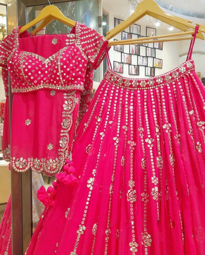 Pink georgette sequence embroidery work wedding lehenga choli