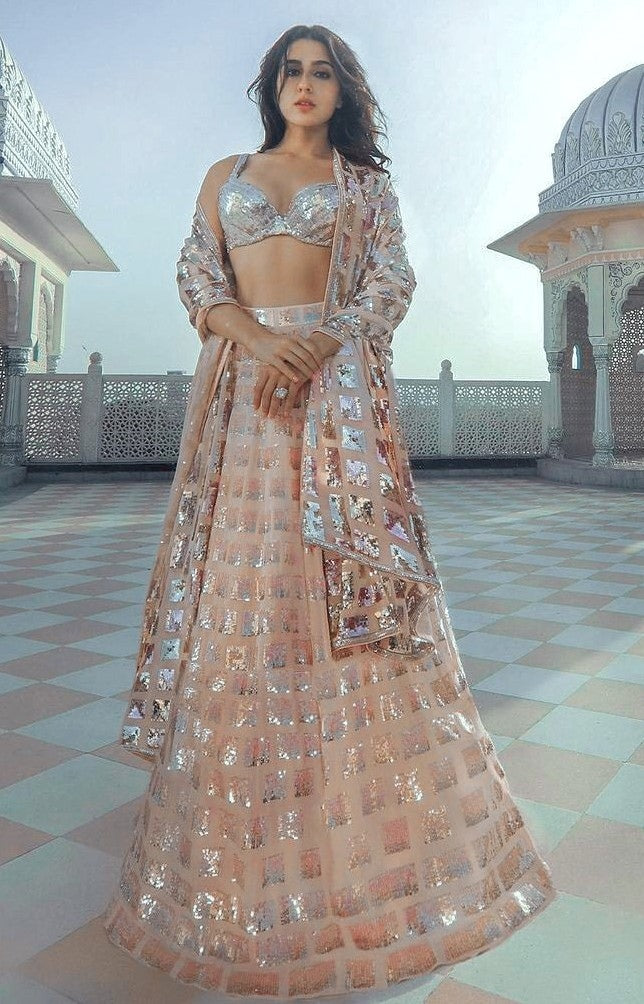 Pink georgette sequence thread work lehenga choli