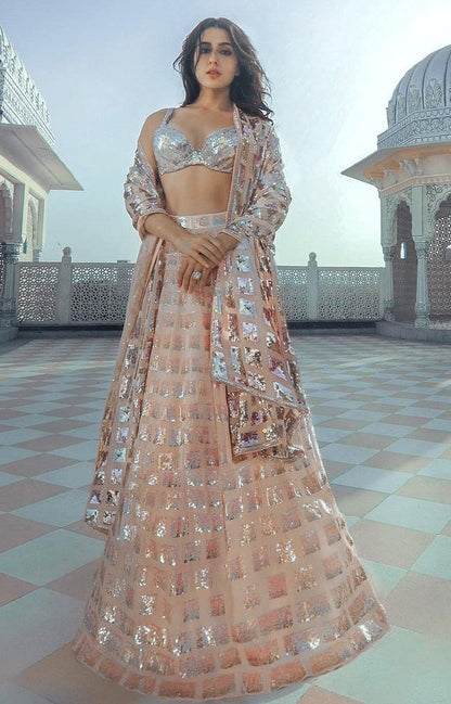 Pink georgette sequence thread work lehenga choli