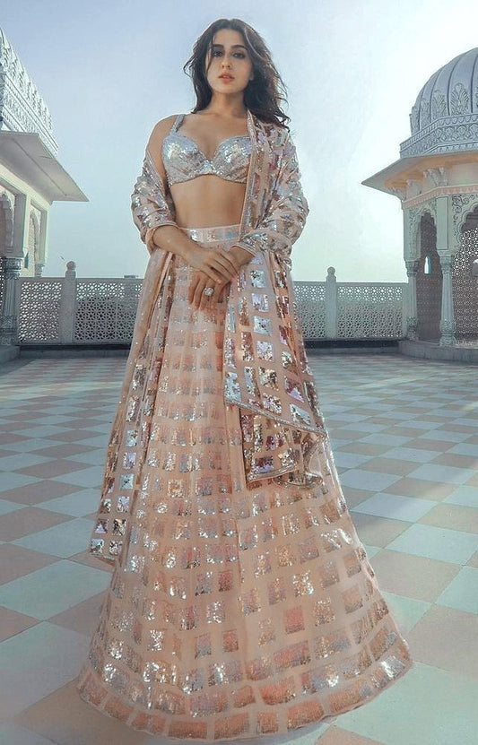 Pink georgette sequence thread work lehenga choli