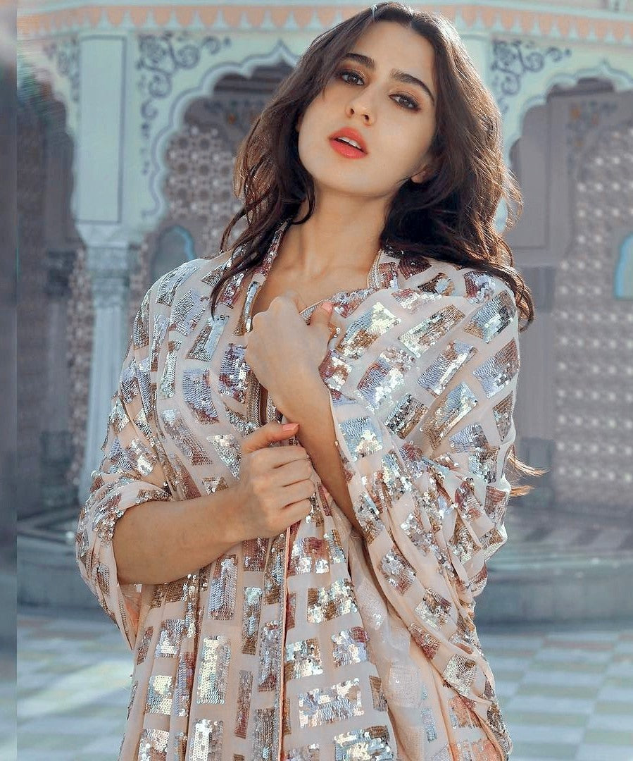 Pink georgette sequence thread work lehenga choli