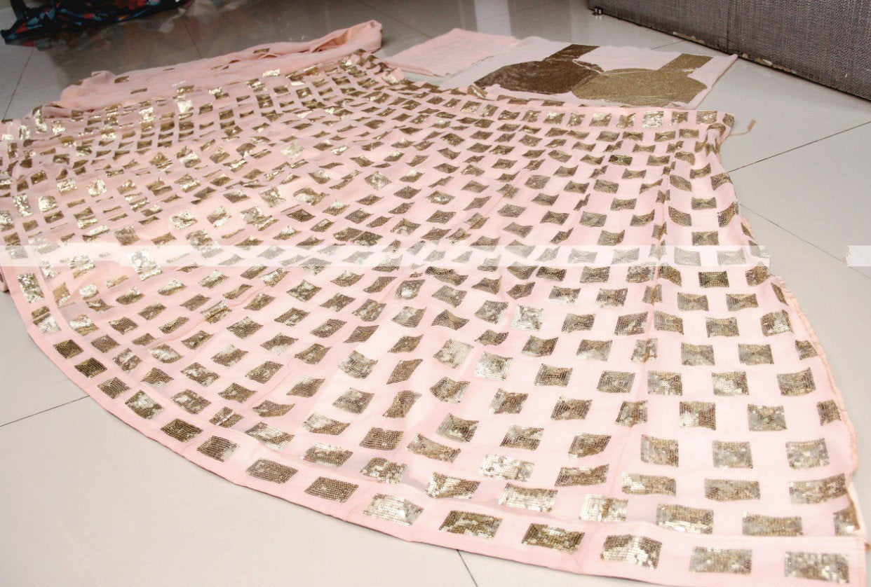 Pink georgette sequence thread work lehenga choli