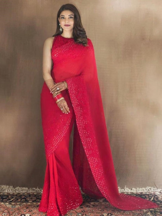 Pink georgette sequence work partywear saree