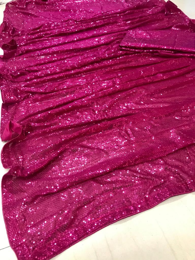 Pink georgette sequence work partywear saree