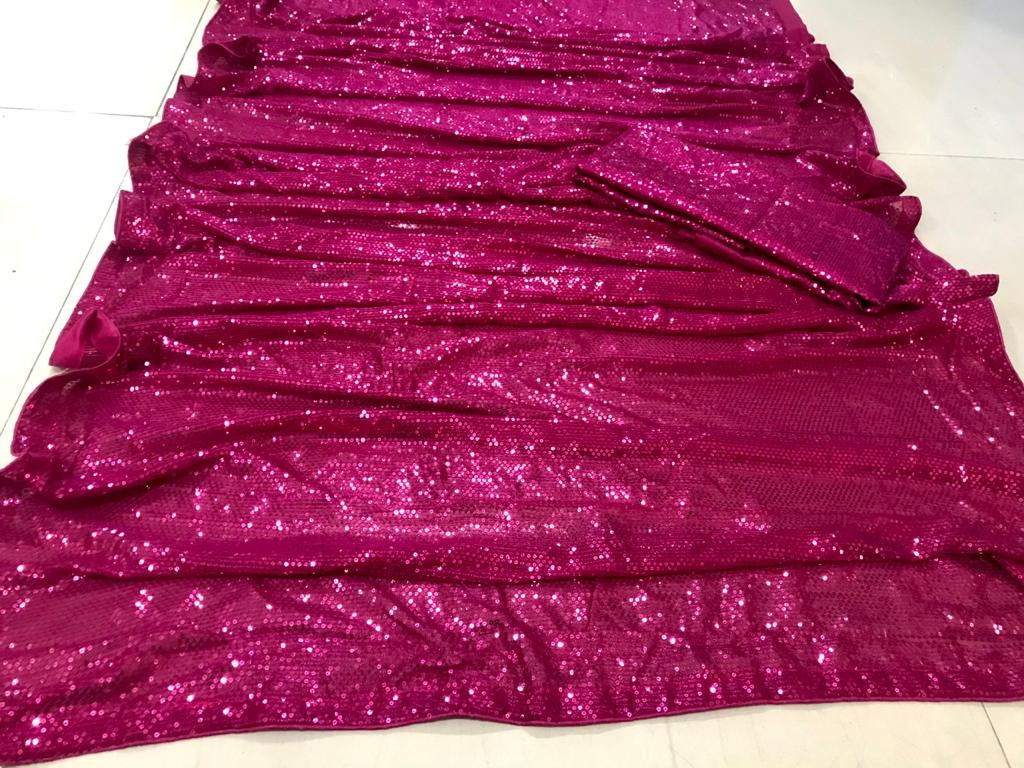 Pink georgette sequence work partywear saree