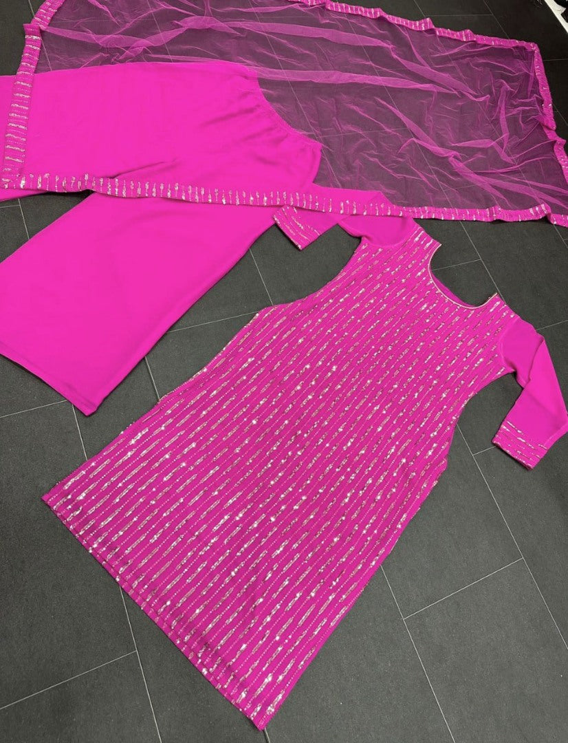 Pink georgette sequence work plazzo suit