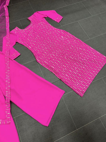 Pink georgette sequence work plazzo suit