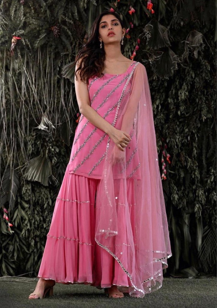 Pink georgette sequence work sharara salwar suit