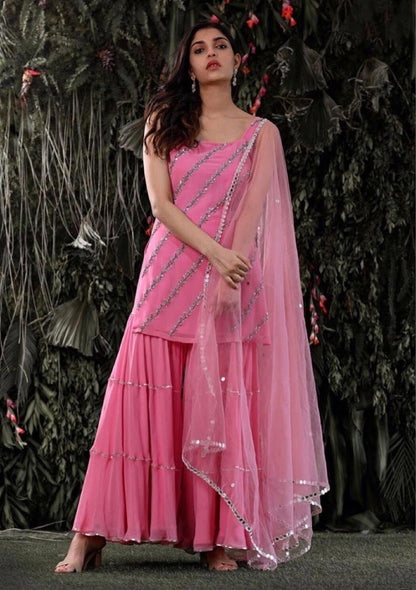 Pink georgette sequence work sharara salwar suit