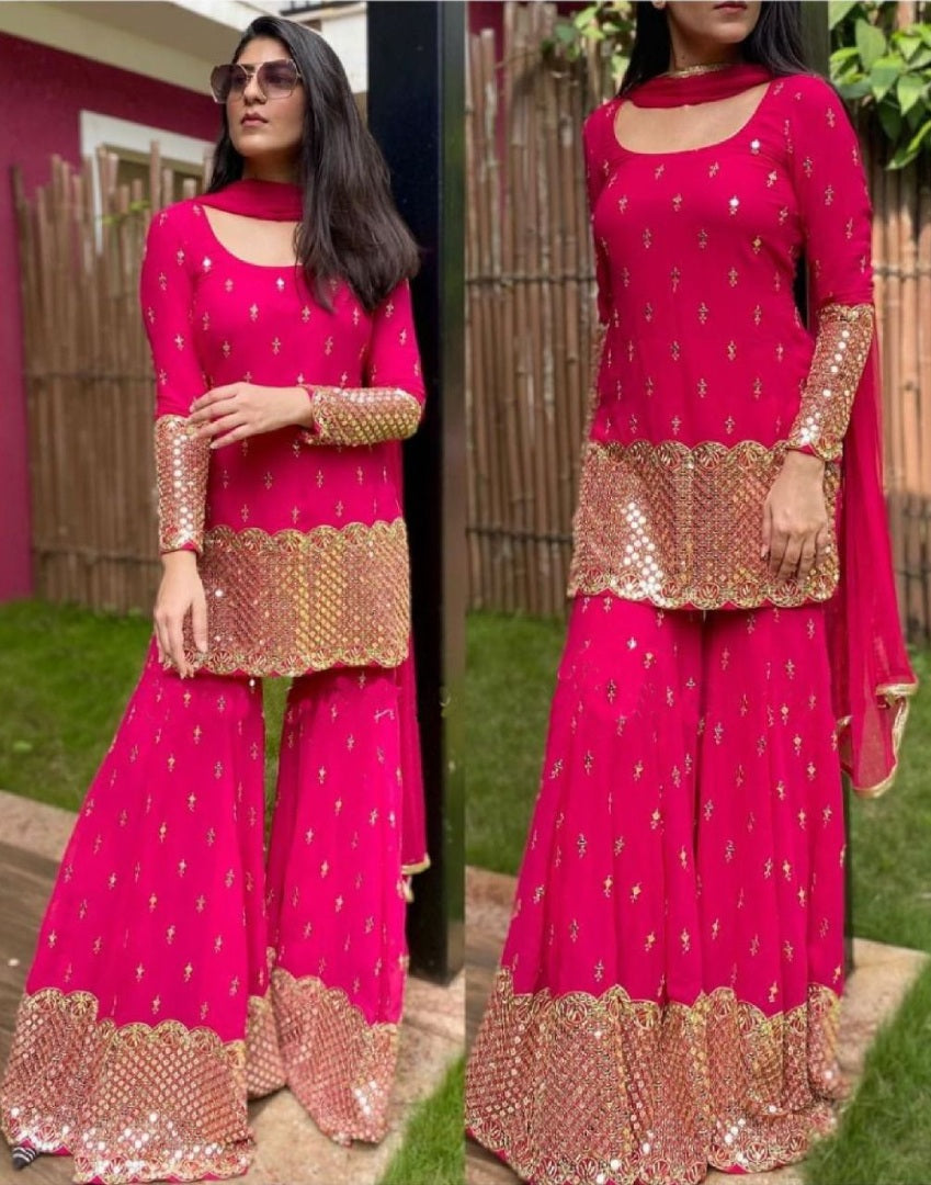 Pink georgette sequence work sharara salwar suit