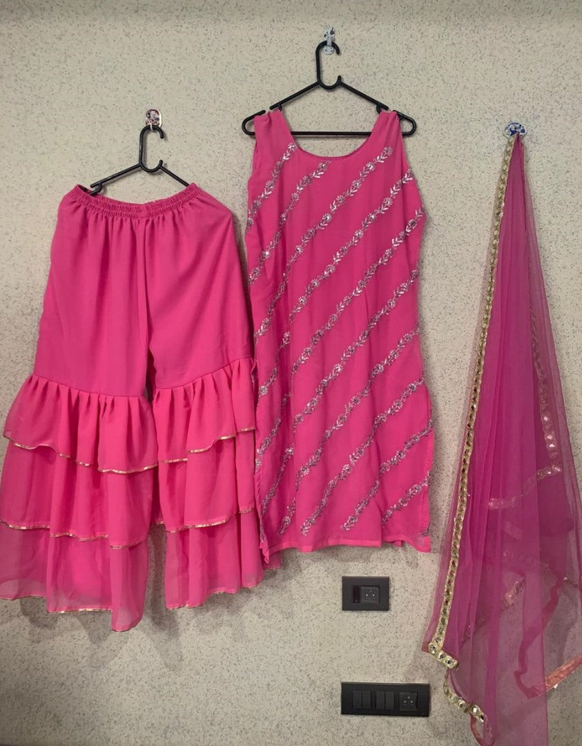 Pink georgette sequence work sharara salwar suit