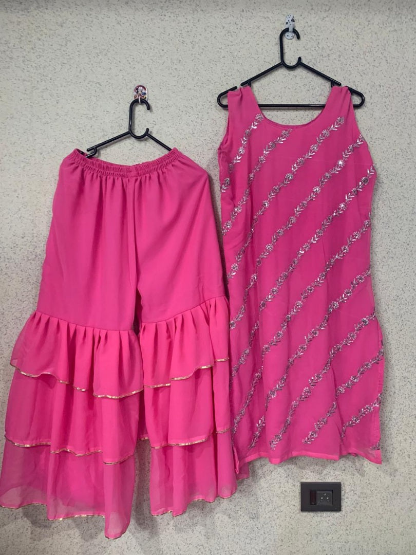 Pink georgette sequence work sharara salwar suit
