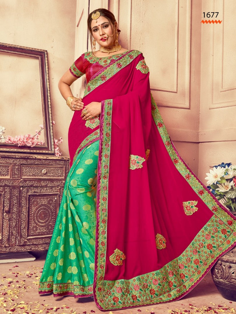 pink georgette silk embroidered wedding saree