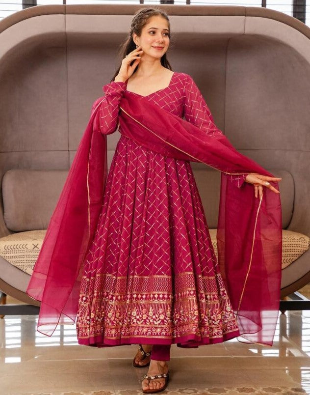 Pink georgette thread sequence work wedding anarkali suit