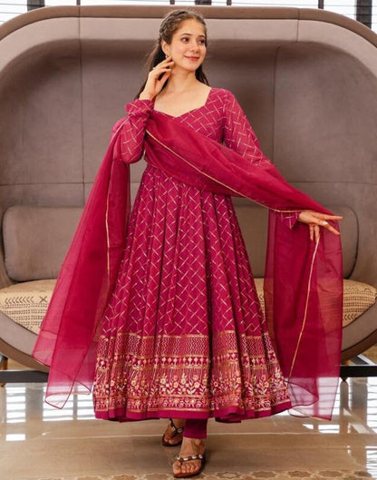 Pink georgette thread sequence work wedding anarkali suit